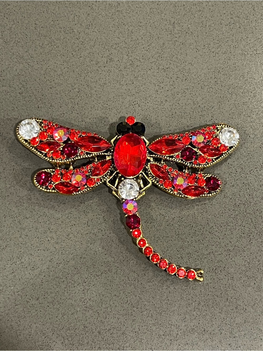 Red Crystal Dragonfly Brooch - Women Jewelry